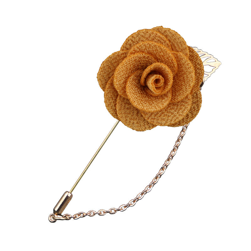 Lapel pins featuring blooming roses, for men, with gold chains