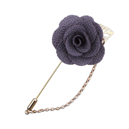 Lapel pins featuring blooming roses, for men, with gold chains