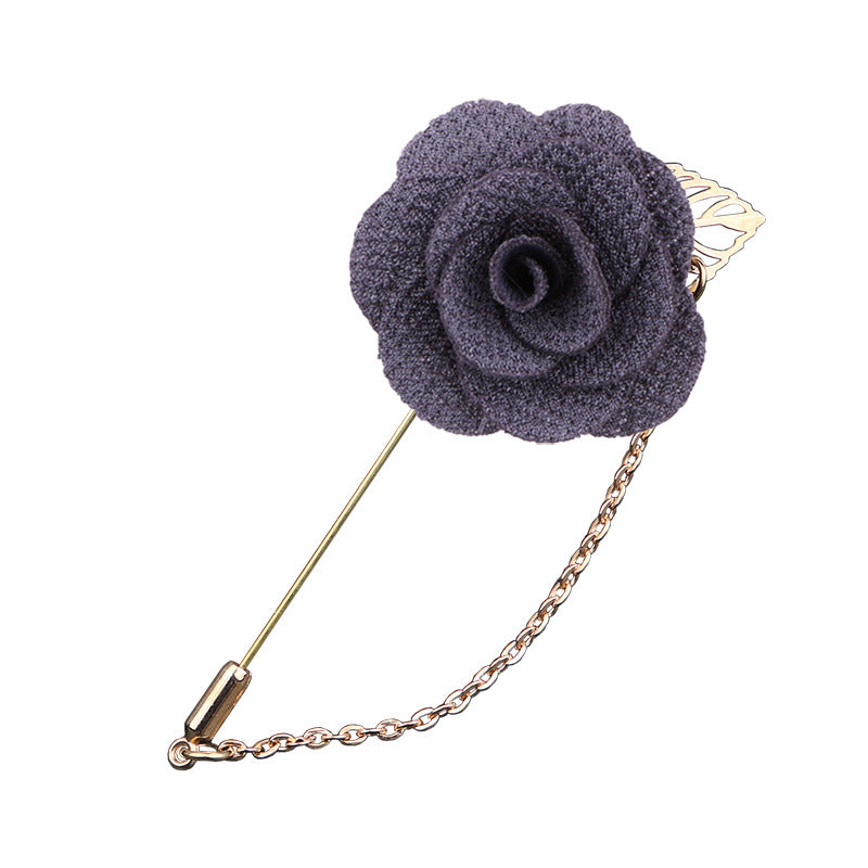 Lapel pins featuring blooming roses, for men, with gold chains
