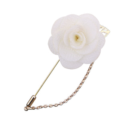 Lapel pins featuring blooming roses, for men, with gold chains