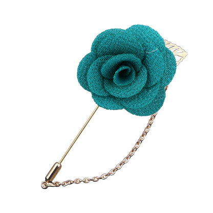Lapel pins featuring blooming roses, for men, with gold chains
