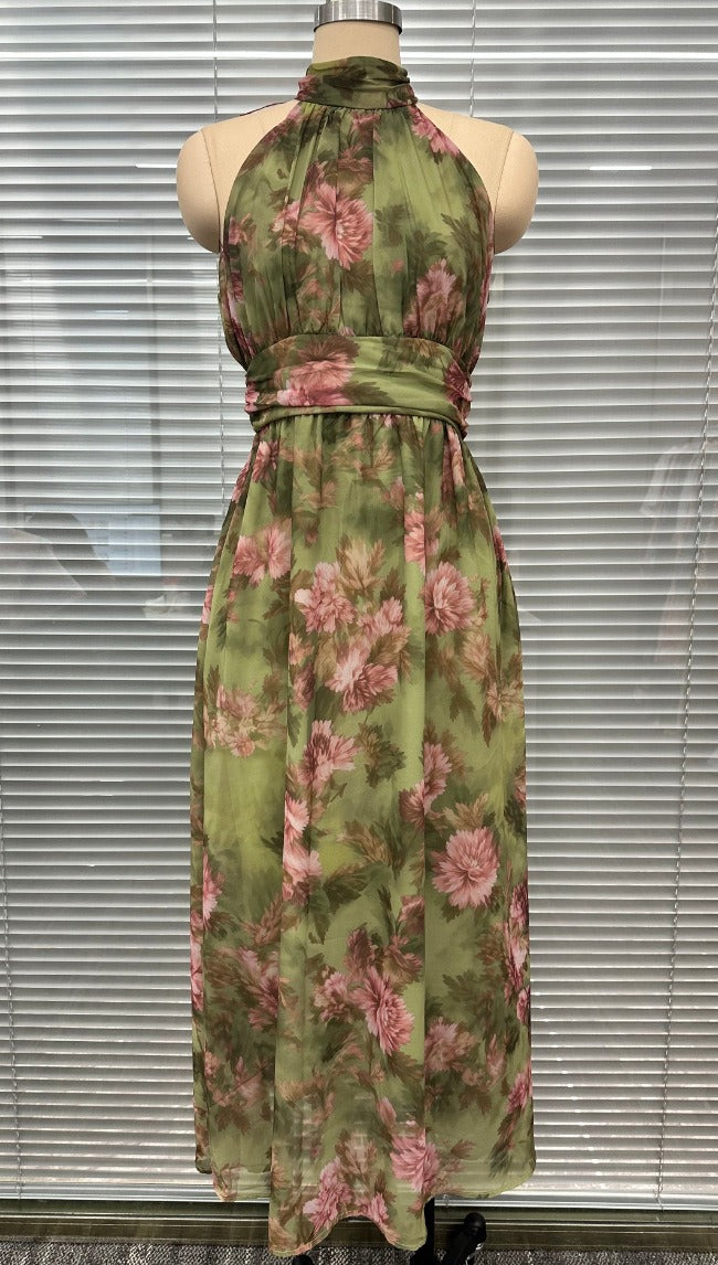 Pleated Halter Neck Summer Dress - Lightweight Sheer Layering Sundress