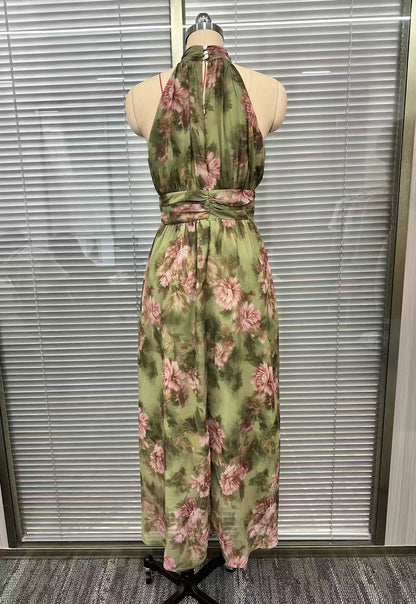 Pleated Halter Neck Summer Dress - Lightweight Sheer Layering Sundress