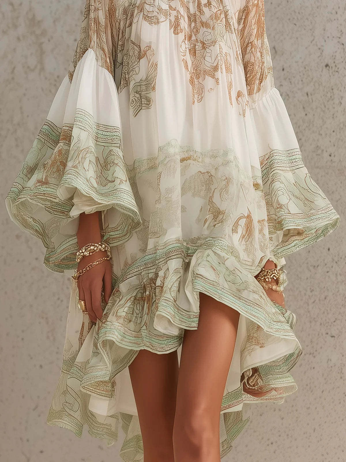 Flowy Lantern Sleeve Resort Dress - Lightweight Oversized Bohemian Tunic