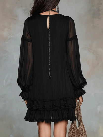 Robe Courte de Vacances Gothique Bohème en Chiffon | Taille Haute Romantique à Volants