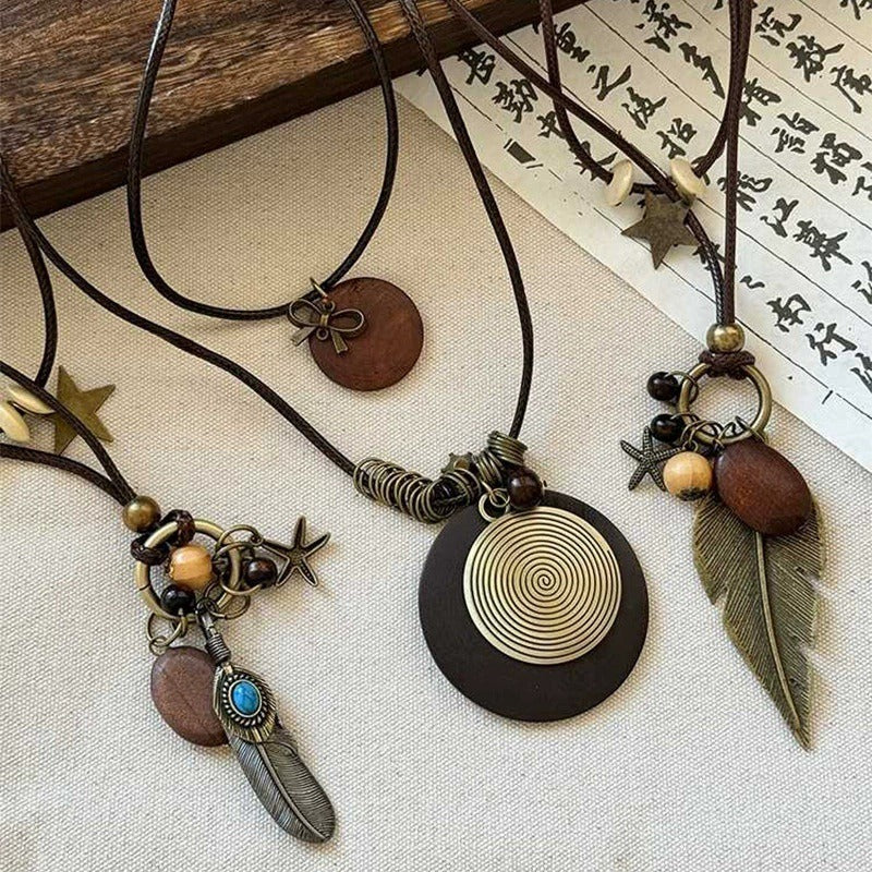 Vintage Boho Layered Necklace | Ethnic Leather Rope Long Pendant Accessories