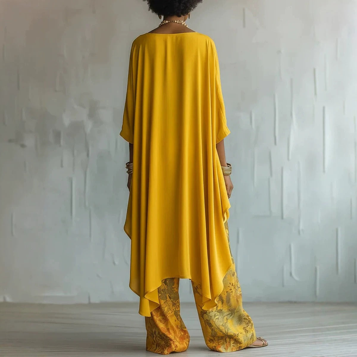 Bohemian Asymmetric Tunic & Wide-Leg Pants Set - Two-Piece Casual Resort Outfit for Women