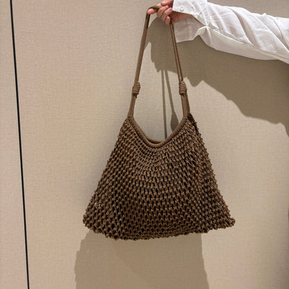 Bohemian Mesh Crochet Net Tote Bag - Large Capacity Cotton Rope Beach Shoulder Purse with Inner Pouch