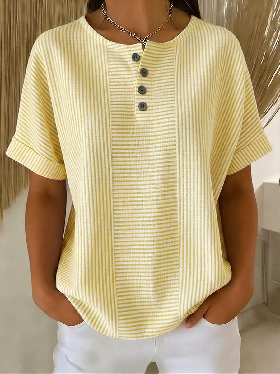 Casual Vertical Stripe Short Sleeve Shirt | Breathable Half-Button Summer Blouse