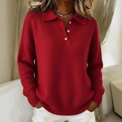 Women's Soft Faux Deerskin Velvet Polo Sweater | Casual Long Sleeve Henley Knit Pullover