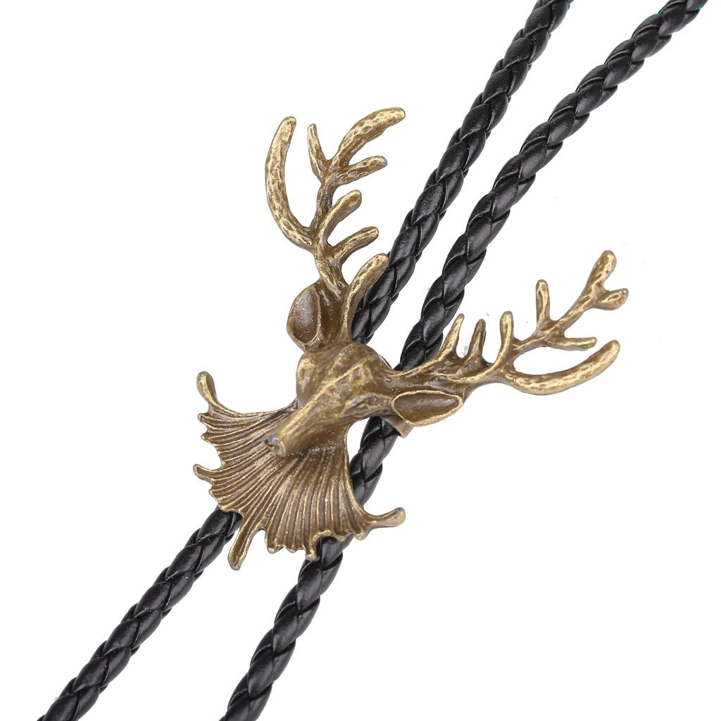 Retro design elk antler pure copper cowboy bolo tie, men's wedding neckties