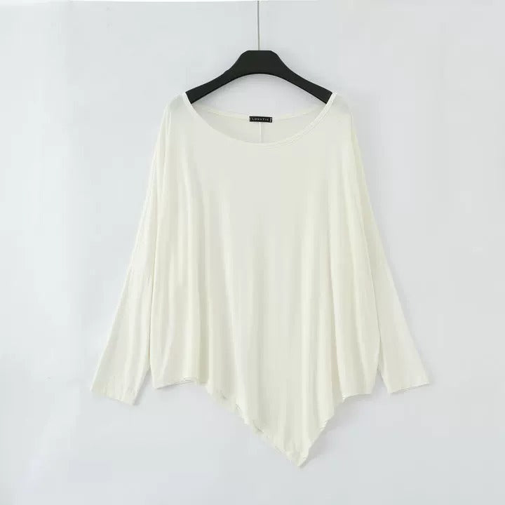 T-shirt ample en modal pour femme - Haut à manches chauve-souris et ourlet asymétrique