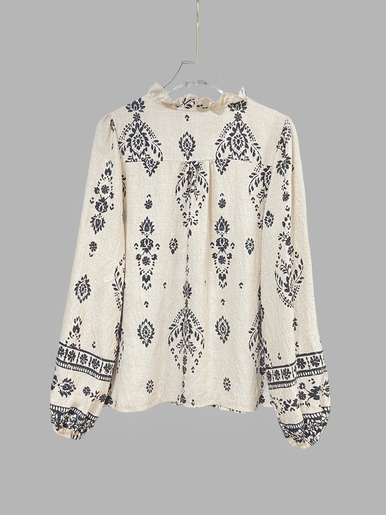 Vintage Bohemian Floral Print Blouse - Long Sleeve Ruffle Collar Button-Down Shirt for Women