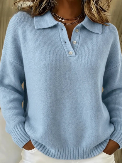 Women's Soft Faux Deerskin Velvet Polo Sweater | Casual Long Sleeve Henley Knit Pullover