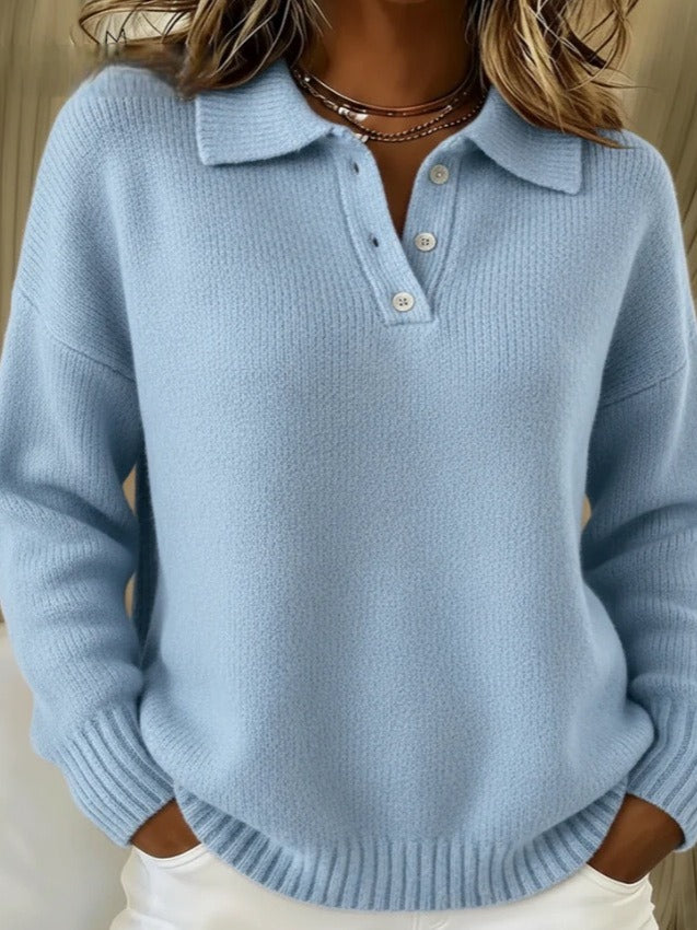 Women's Soft Faux Deerskin Velvet Polo Sweater | Casual Long Sleeve Henley Knit Pullover