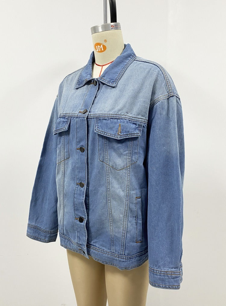 Vintage Oversized Denim Jacket for Women - Streetwear Button Down Jacket with Pockets