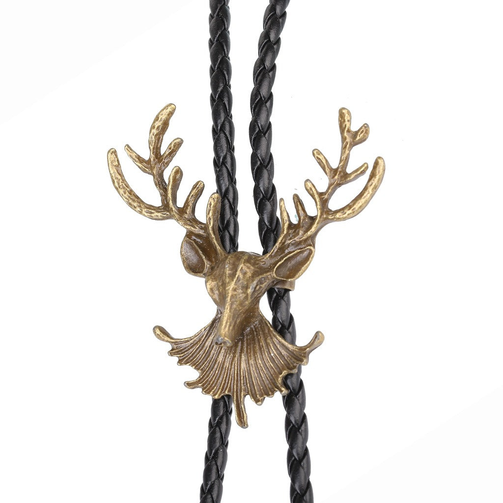 Retro design elk antler pure copper cowboy bolo tie, men's wedding neckties