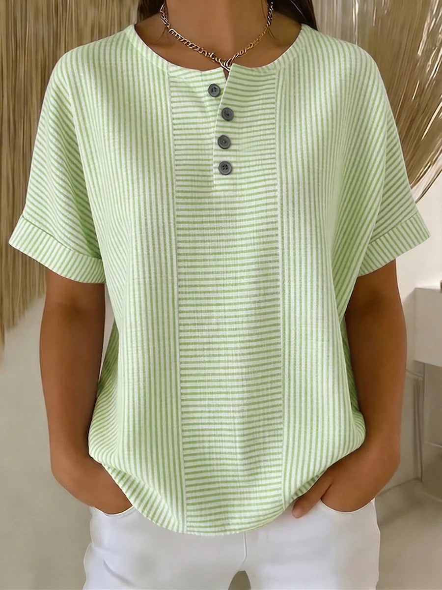 Casual Vertical Stripe Short Sleeve Shirt | Breathable Half-Button Summer Blouse