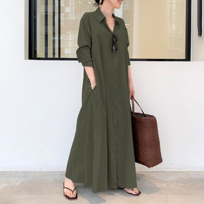Robe chemise longue à manches longues Promise Gift pour femme – Grandes tailles S-5XL Robe décontractée boutonnée