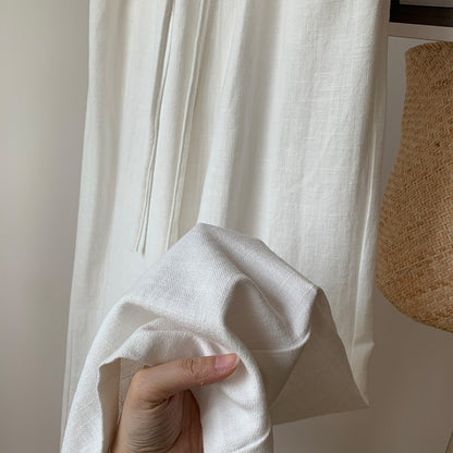 High-Waisted Linen Cotton Blend Drawstring Pants | Breathable Relaxed Fit Trousers