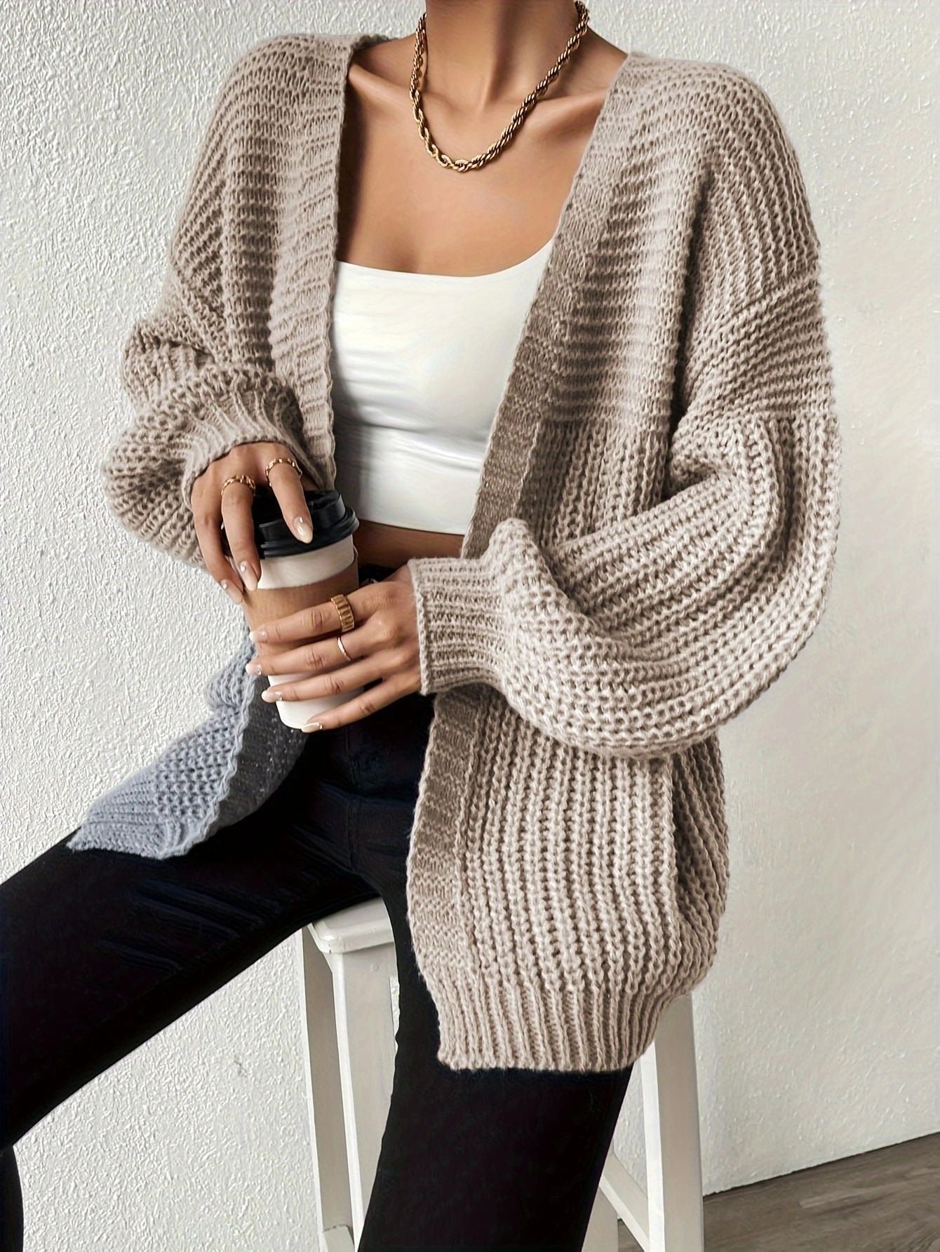 Women's Chunky Ribbed Knit Cardigan | Casual Open Front Long Sleeve Sweater Jacket