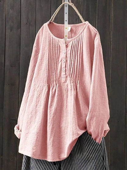 Chemise décontractée rétro en coton et lin pour femme