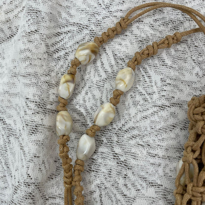 Bohemian Cowrie Shell Macrame Phone Bag - Handmade Wax Cord Woven Mini Crossbody Beach Purse