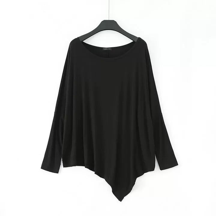 T-shirt ample en modal pour femme - Haut à manches chauve-souris et ourlet asymétrique