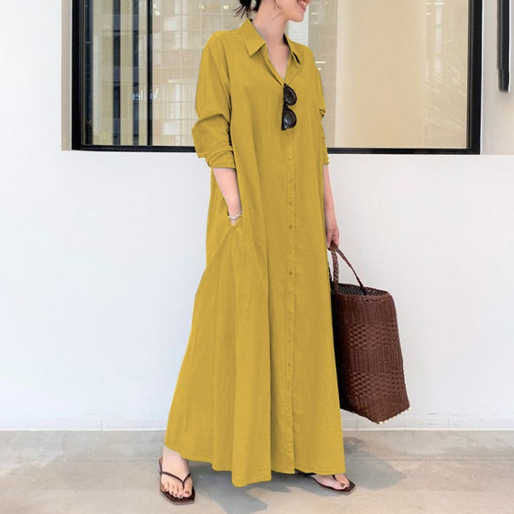 Promise Gift Women's Long Sleeve Maxi Shirt Dress - Plus Size S-5XL Casual Button Up Dress