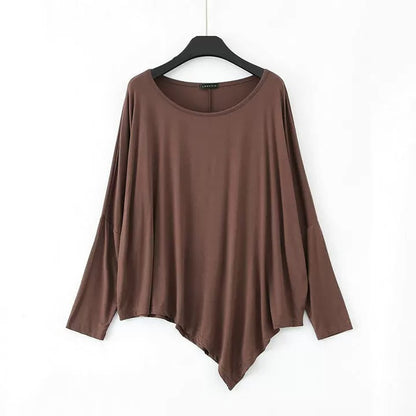 T-shirt ample en modal pour femme - Haut à manches chauve-souris et ourlet asymétrique
