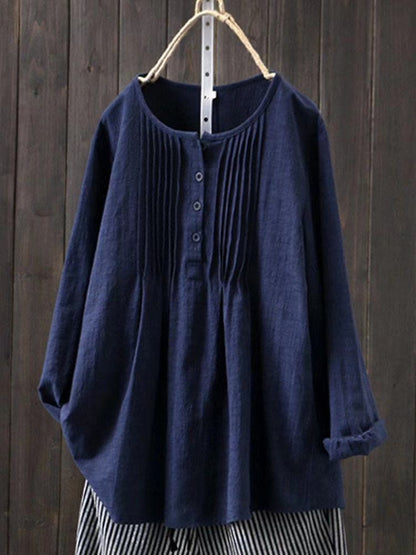 Chemise décontractée rétro en coton et lin pour femme