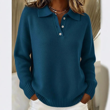 Women's Soft Faux Deerskin Velvet Polo Sweater | Casual Long Sleeve Henley Knit Pullover