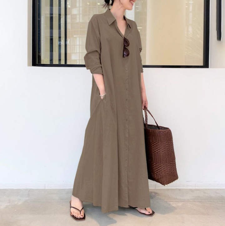 Robe chemise longue à manches longues Promise Gift pour femme – Grandes tailles S-5XL Robe décontractée boutonnée