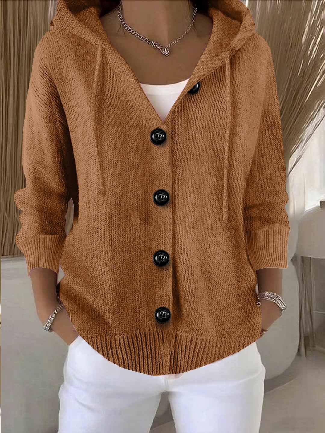Women's Hooded Knit Cardigan Sweater | Casual Button Down Long Sleeve Jacket Coat