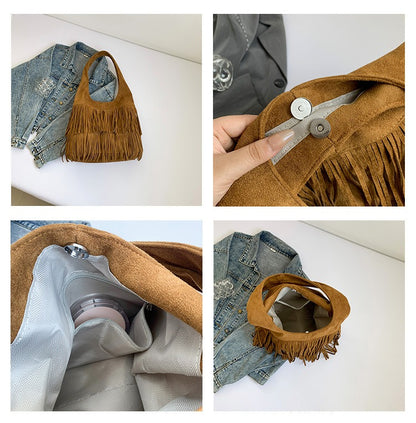 Bohemian Faux Suede Fringe Hobo Bag - Vintage Western Multi-Layer Tassel Large Capacity Shoulder Tote Purse