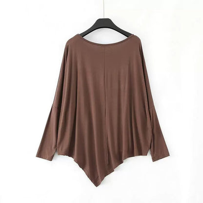 T-shirt ample en modal pour femme - Haut à manches chauve-souris et ourlet asymétrique