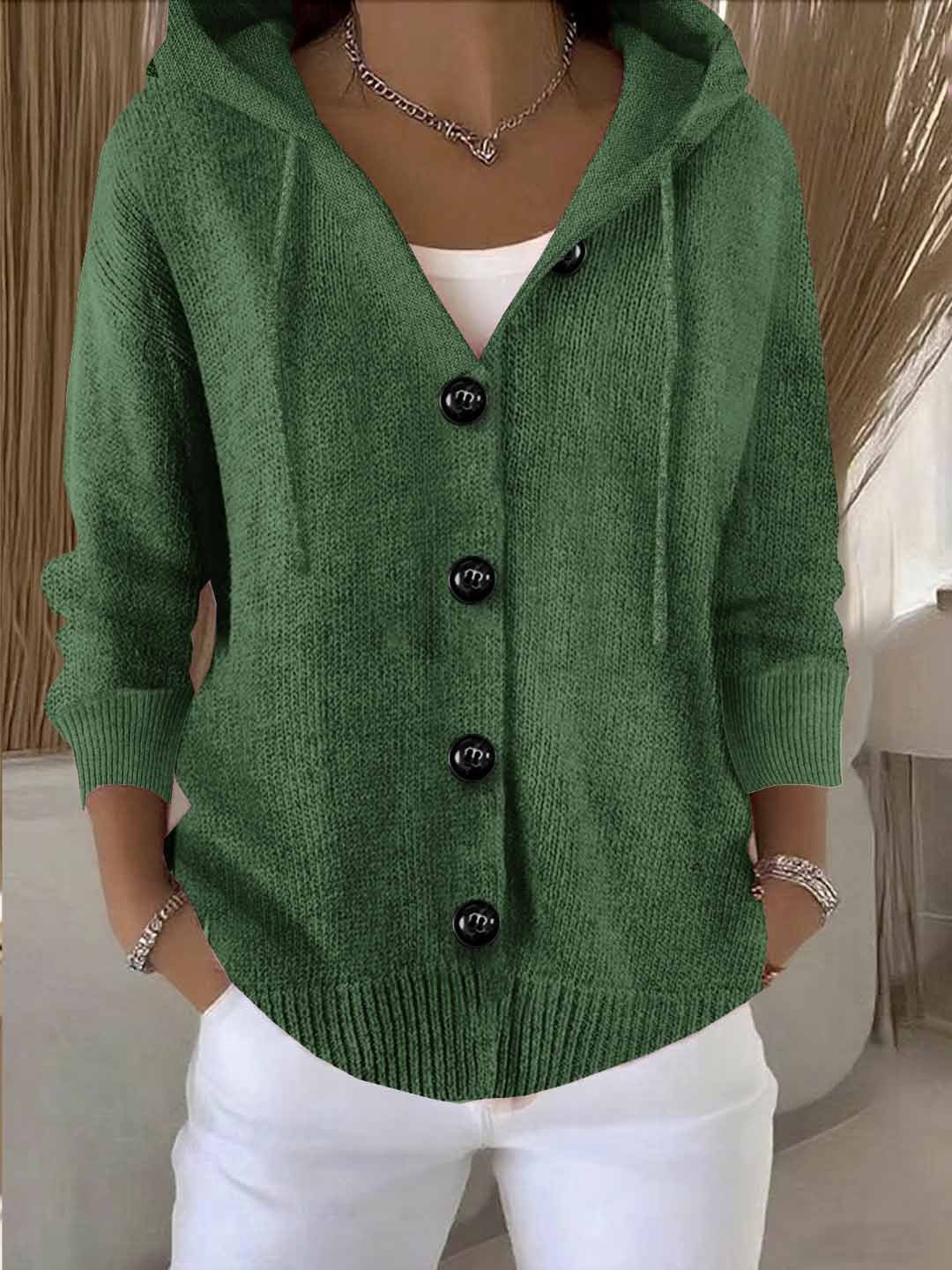 Women's Hooded Knit Cardigan Sweater | Casual Button Down Long Sleeve Jacket Coat