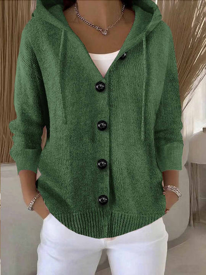 Women's Hooded Knit Cardigan Sweater | Casual Button Down Long Sleeve Jacket Coat
