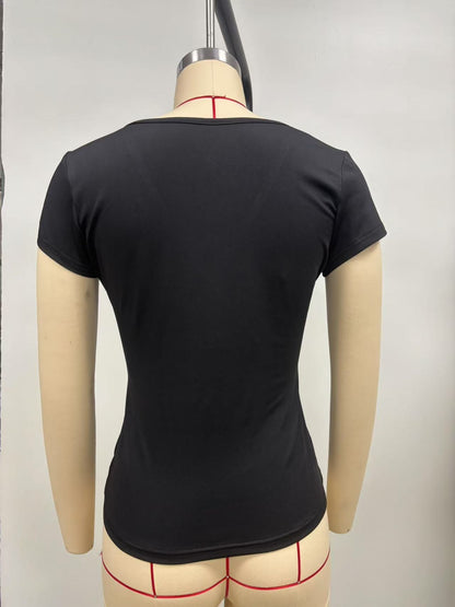 Chic Ribbed Deep V-Neck Cross Wrap T-Shirt - Slim Fit Short Sleeve Crop Top for Women