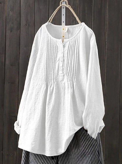 Chemise décontractée rétro en coton et lin pour femme
