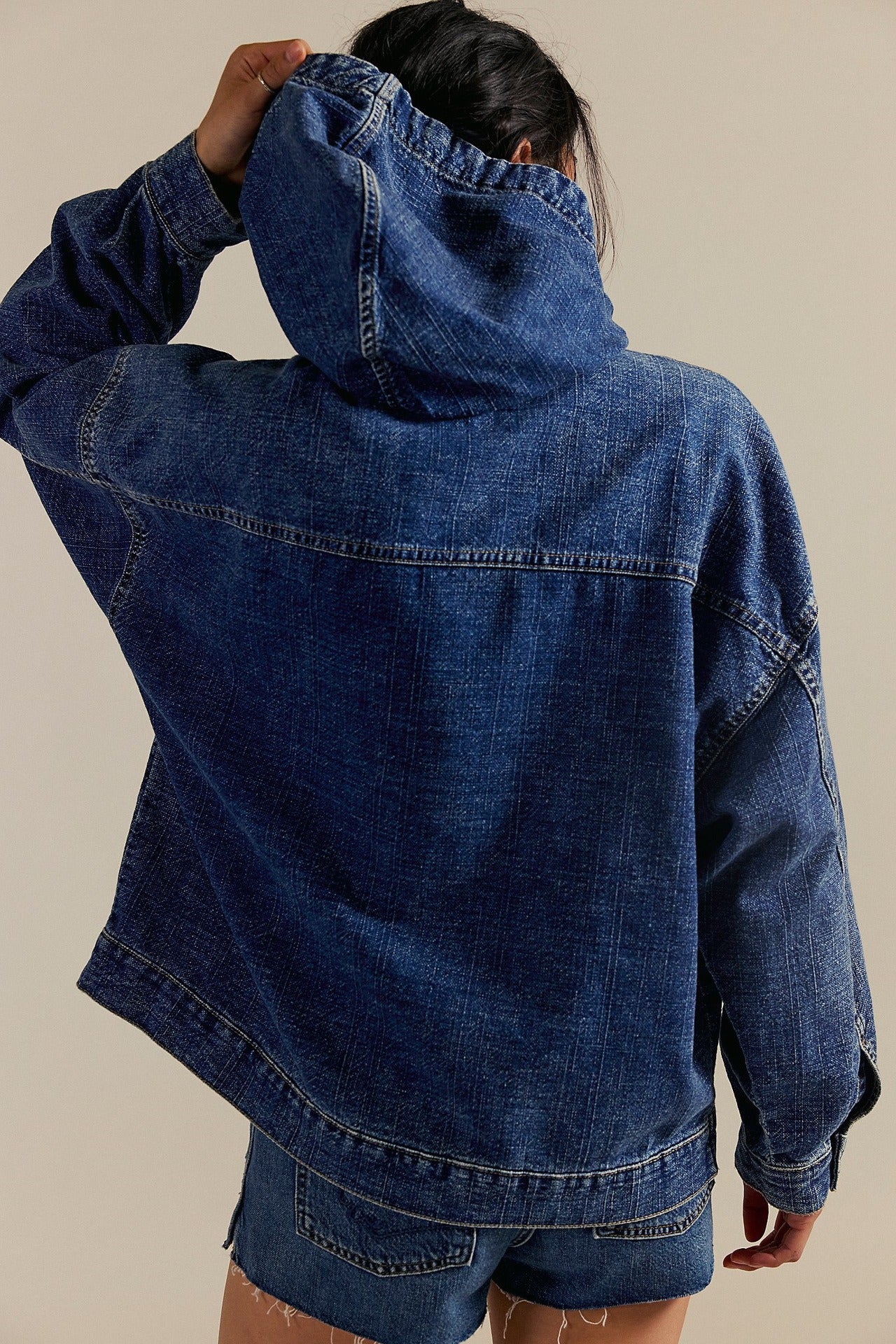 Women's Denim Pullover Hoodie | Casual Long Sleeve Washed Jean Sweatshirt Top