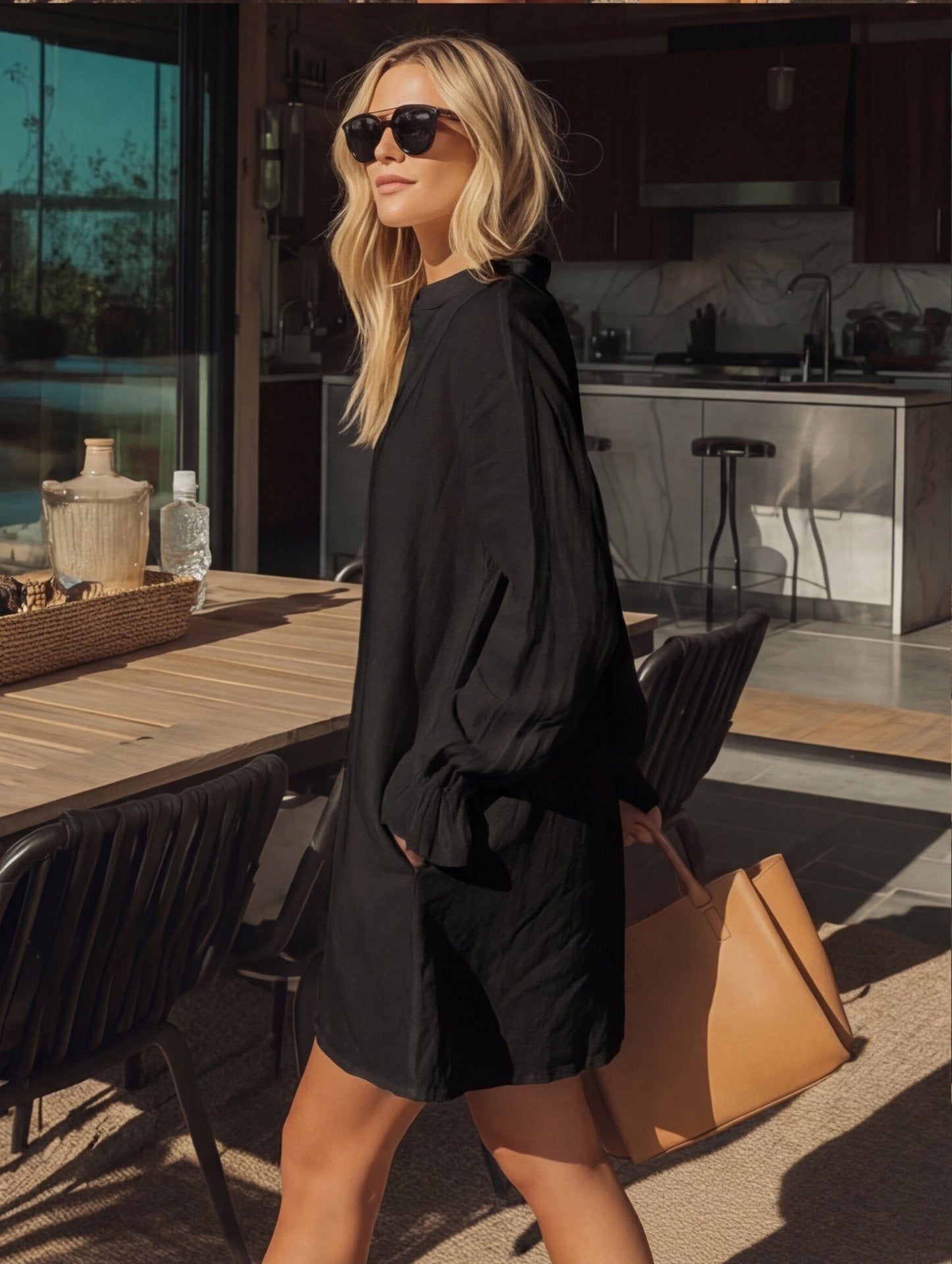 Oversized Henley Shirt Dress - Breezy Summer Vacation Tunic Top