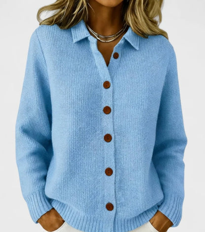 Women's Knit Button Down Cardigan | Casual Polo Collar Long Sleeve Solid Sweater Jacket