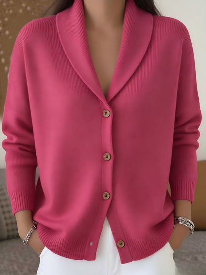Women's Shawl Collar Knit Cardigan | Casual Button Down Solid Color Sweater Jacket