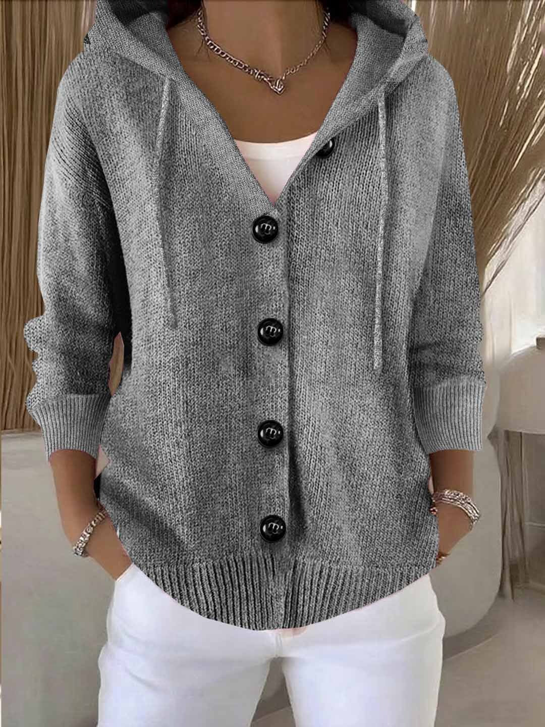Women's Hooded Knit Cardigan Sweater | Casual Button Down Long Sleeve Jacket Coat