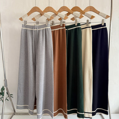 Old Money Contrast Polo Knit 2-Piece Set | Casual High Waist Slimming Wide Leg Pants Suit