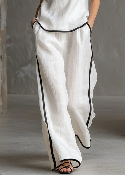 Chic Contrast Trim Knit Lounge Set - Sleeveless V-Neck Tank Top & High-Waist Wide Leg Pants 2-Piece Set