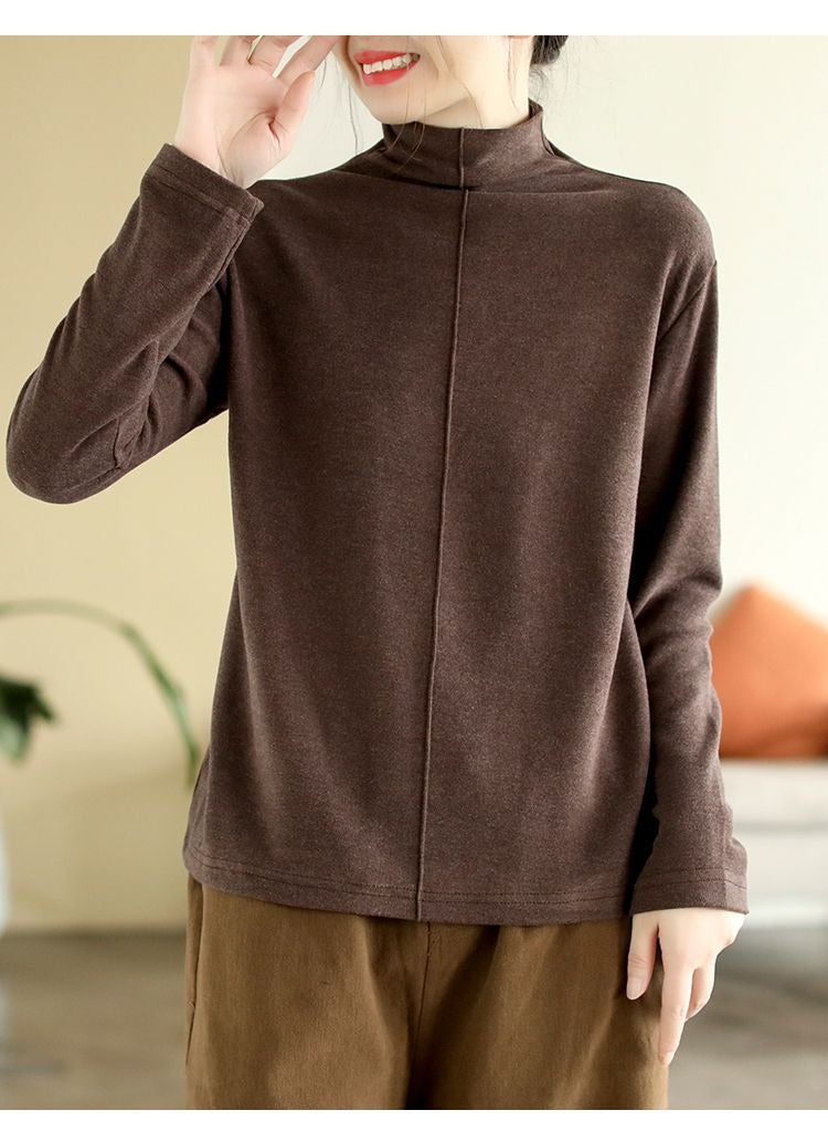 Premium Double-Sided Fleece Mock Neck Top - Slimming Thermal Long Sleeve Base Layer