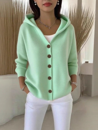 Women's Hooded Knitted Cardigan | Casual Button Down Solid Color Long Sleeve Sweater Coat
