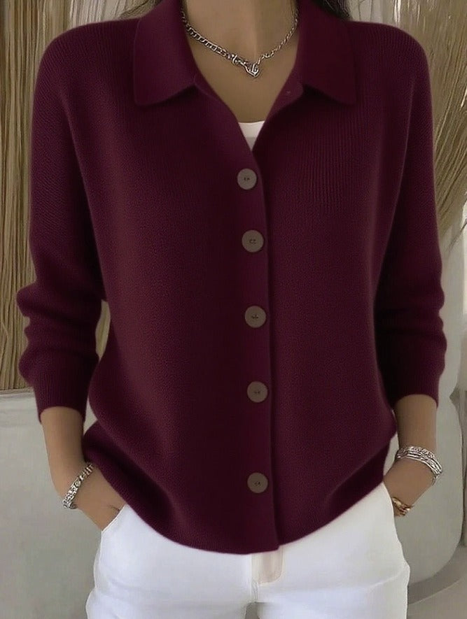 Women's Knit Button Down Cardigan | Casual Polo Collar Long Sleeve Solid Sweater Jacket